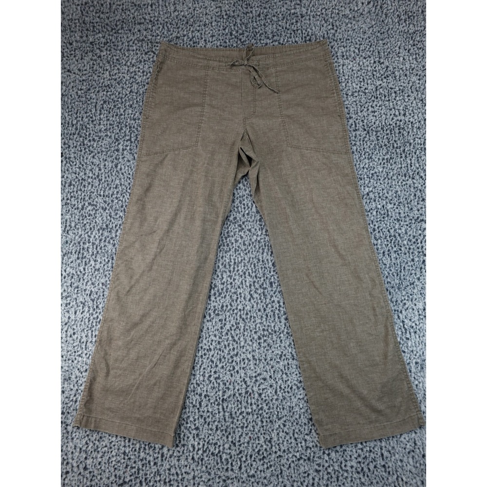 Prana Hemp Blend Pants Womens XL Brown Excellent Relaxed Straight Leg Drawstring